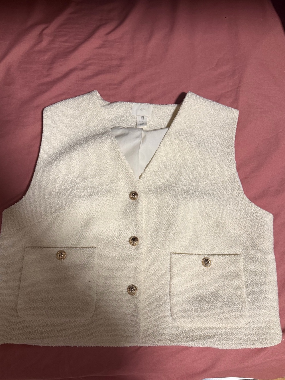 H&M Cream Bouclé Button Vest for woman